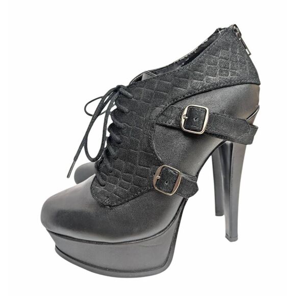 Bakers Shoes - Y2K Bakers GENAA black leather lace up oxford platform booties womens 7
